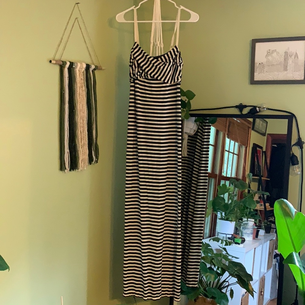 Black and white striped maxi dress